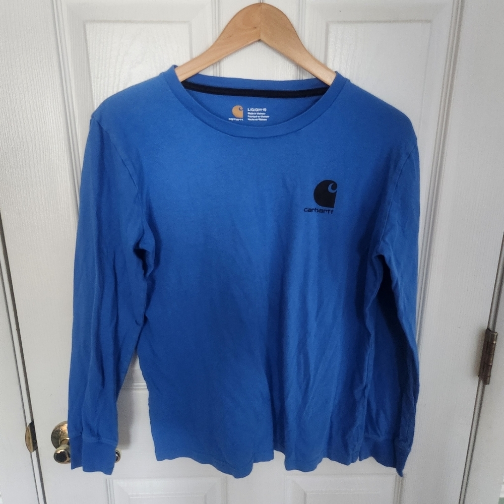 Carhartt Mens Blue Long Sleeve Farm & Ranch Div Tractor Graphic‎ T-Shirt Size L